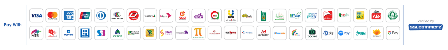 Accepted payment methods via SSLCommerz — Visa, Mastercard, American Express, bKash, Nagad, Rocket, internet banking and more